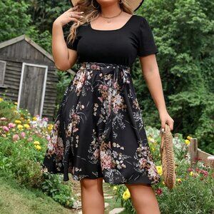 Women's Plus Size Elegant Beach Holiday Floral Print Summer Party Sundress 16W